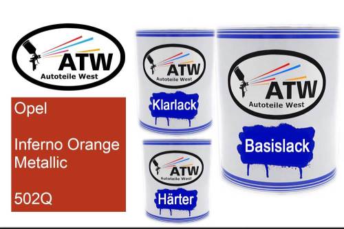 Opel, Inferno Orange Metallic, 502Q: 1L Lackdose + 1L Klarlack + 500ml Härter - Set, von ATW Autoteile West.